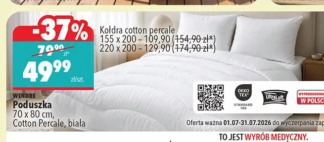 Poduszka Wendre Cotton Percale biała 70x80 cm promocja w Biedronka