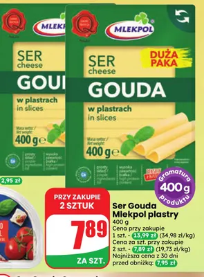 Ser gouda w plastrach Mlekpol promocja w Dino