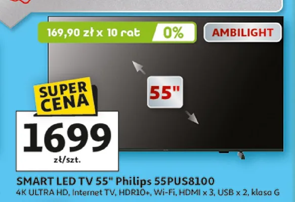 Smart LED TV 55" 55PUS8100 promocja w Auchan