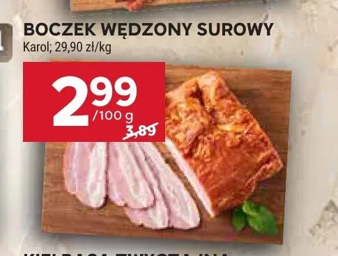 Boczek wędzony surowy Karol promocja w Stokrotka