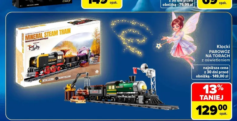 Klocki parowóz na torach z oświetleniem promocja w Carrefour