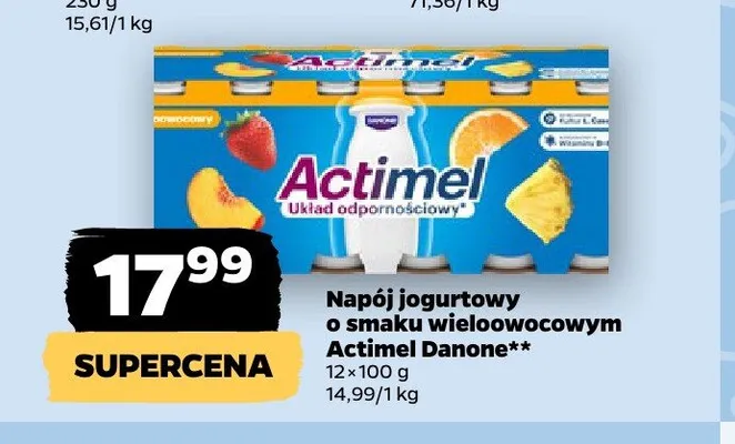 Napój jogurtowy o smaku wieloowocowym Actimel Danone 12-pak 100g promocja w Netto