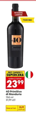 Wino czerwone wytrawne 40 Primitivo di Manduria promocja w Biedronka