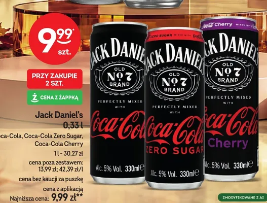 Drink Jack Daniel's Coca-Cola Cherry promocja w Żabka