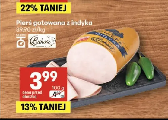 Pierś gotowana z indyka Łukosz promocja w Delikatesy Centrum