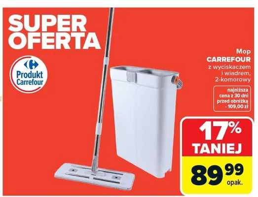 Mop z wyciskaczem i wiadrem 2-komorowy Carrefour promocja w Carrefour