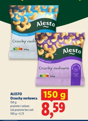 Orzechy nerkowca prażone i niesolone Alesto promocja w Lidl