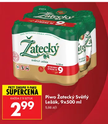 Piwo Žatecký Světlý Ležák 9-pak 500 ml promocja w Biedronka