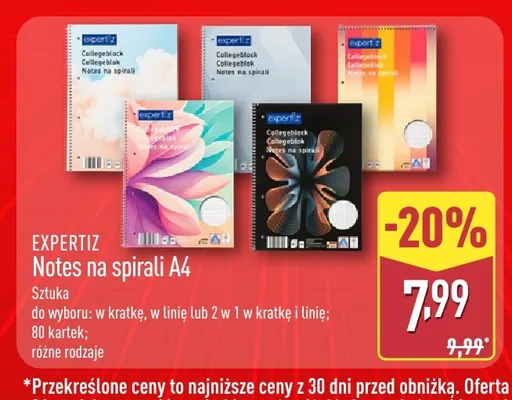 Notes na spirali A4 Expertiz promocja w Aldi