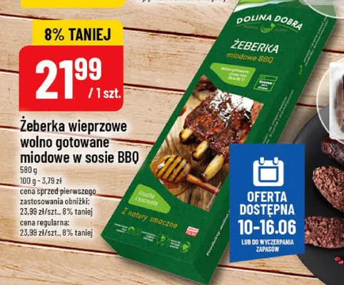 Żeberka wieprzowe wolno gotowane miodowe w sosie BBQ Dolina Dobra promocja w POLOmarket