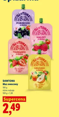 Mus owocowy Dawtona maliny jabłka promocja w Lidl