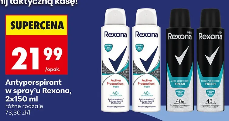 Antyperspirant w sprayu Rexona Men Active Protection+ Fresh 2-pak promocja w Biedronka