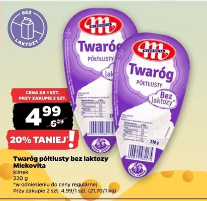 Twaróg półtłusty bez laktozy Mlekovita promocja w Netto