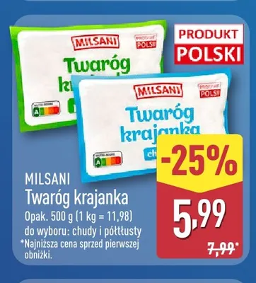 Twaróg krajanka półtłusty Milsani promocja w Aldi