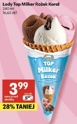Lody Top Milker Rożek Koral promocja w Delikatesy Centrum