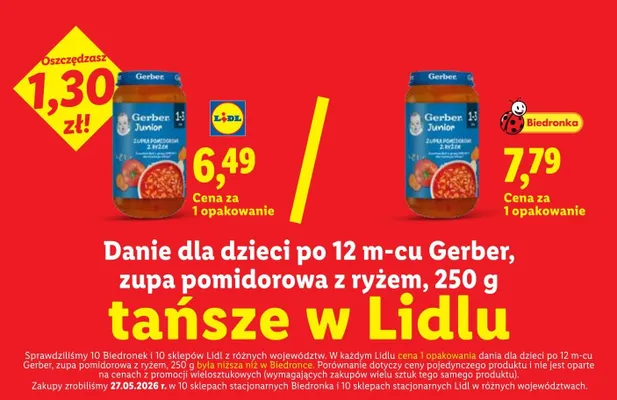 Danie dla dzieci po 12 m-cu Gerber zupa pomidorowa z ryżem promocja w Lidl
