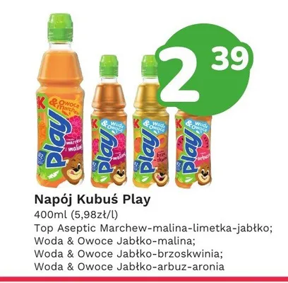 Napój Woda & Owoce jabłko malina Kubuś Play promocja w Limonka