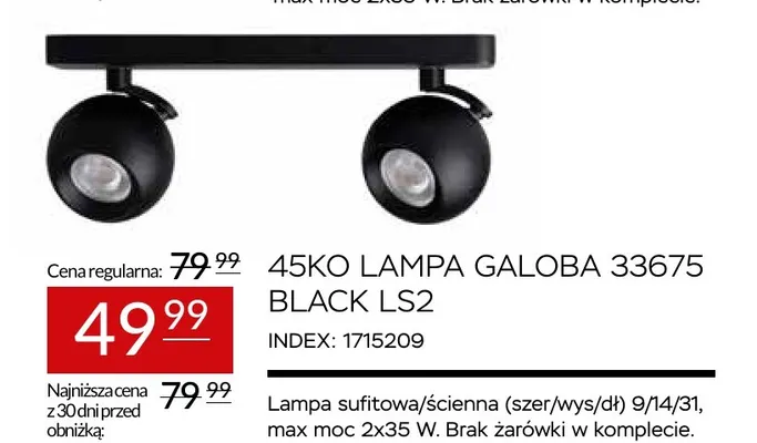 45KO lampa Galoba 33675 Black LS2 promocja w Abra Meble