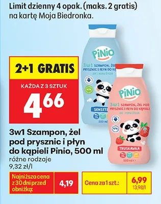 3w1 Szampon, żel pod prysznic i płyn do kąpieli Pinio Truskawka 500ml promocja w Biedronka