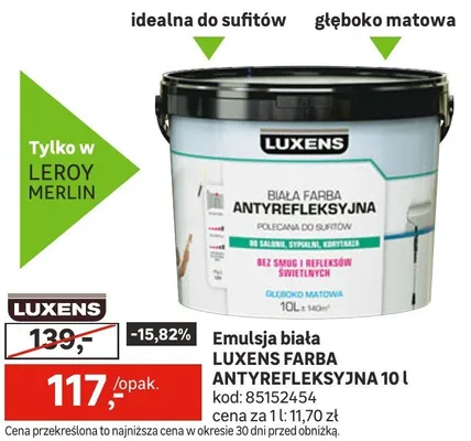 Emulsja biała Farba Antyrefleksyjna promocja w Leroy Merlin