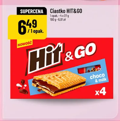 Ciastko Hit & Go choco & milk 4-pak promocja w POLOmarket
