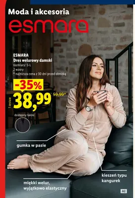 Dres welurowy damski Esmara promocja w Lidl