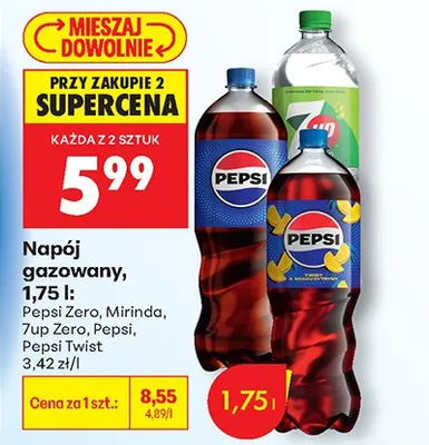 Napój gazowany Pepsi, Pepsi Zero, Pepsi Twist 1,75 l promocja w Biedronka