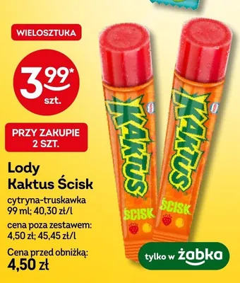 Lody Kaktus Ścisk cytryna-truskawka promocja w Żabka