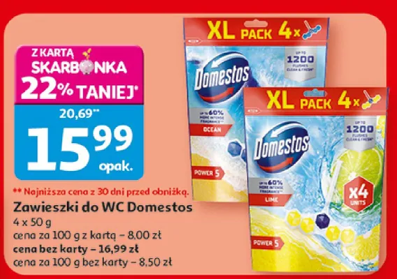 Zawieszki do WC Domestos Power 5 Ocean XL Pack promocja w Auchan