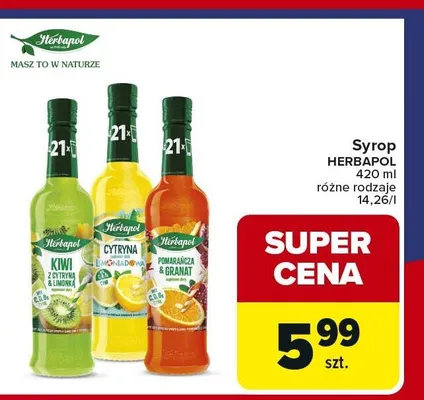 Syrop HERBAPOL Kiwi z cytryną & limonką promocja w Carrefour