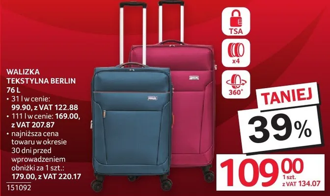 Walizka tekstylna Berlin 76l promocja w Selgros