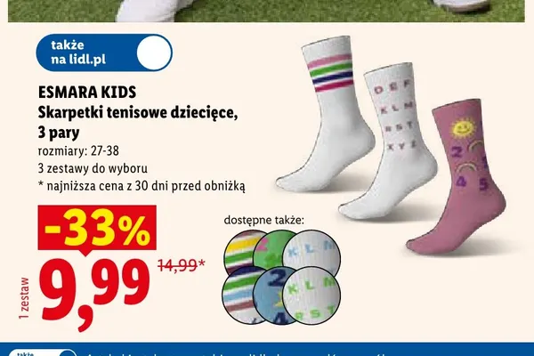 Skarpetki tenisowe dziecięce 3-pak promocja w Lidl