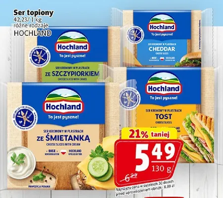 Ser topiony Hochland ze szczypiorkiem, ze śmietanką, cheddar, tost promocja w Prim Market