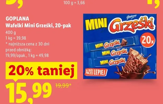 Wafelki Mini Grześki Goplana 20-pak promocja w Lidl