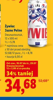 Piwo Żywiec Jasne Pełne 12-pak promocja w Lidl
