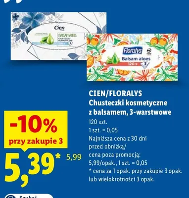 Chusteczki kosmetyczne z balsamem 3-warstwowe Cien promocja w Lidl