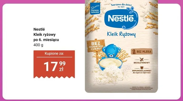 Kleik ryżowy po 6. miesiącu Nestlé promocja w Dino