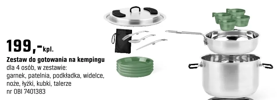 Zestaw do gotowania na kempingu dla 4 osób promocja w OBI