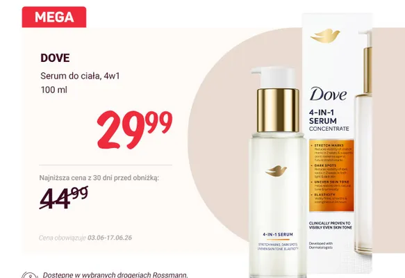 Serum do ciała Dove 4w1 promocja w Rossmann