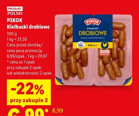 Kiełbaski drobiowe Pikok promocja w Lidl