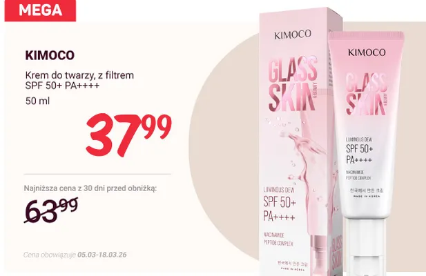 Krem do twarzy, z filtrem SPF 50+ PA++++ promocja w Rossmann