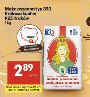 Mąka pszenna typ 390 Królowa kuchni PZZ Kraków promocja w Delikatesy Centrum