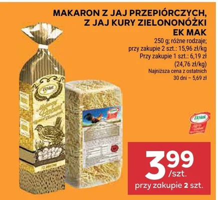 Makaron z jaj przepiórczych, z jaj kury zielononóżki Ek-mak promocja w Stokrotka