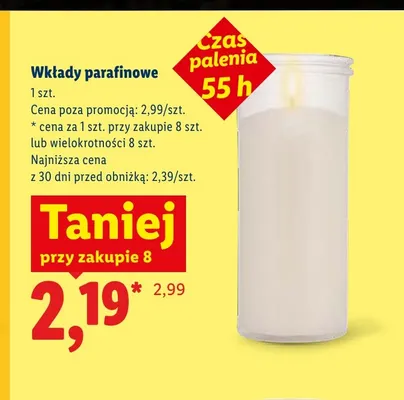 Wkłady parafinowe czas palenia 55 h promocja w Lidl