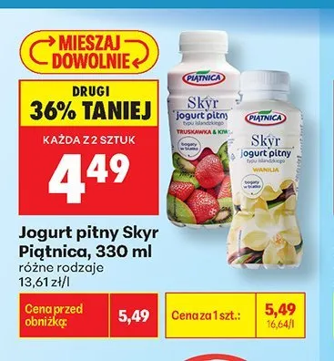 Jogurt pitny Skyr Piątnica wanilia promocja w Biedronka