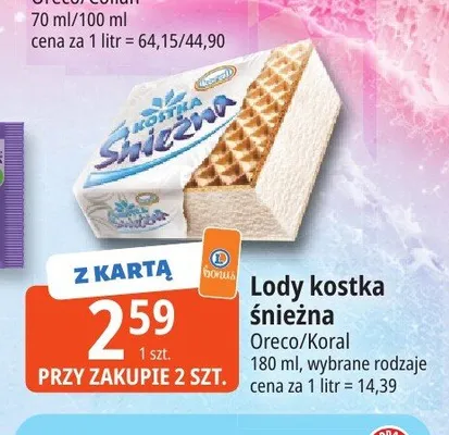 Lody kostka śnieżna Oreco promocja w Leclerc