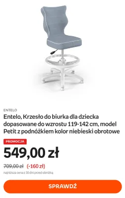 Krzesło do biurka dla dziecka Entelo Petit z podnóżkiem obrotowe promocja w Empik