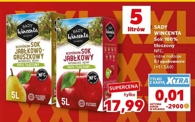 Sok tłoczony NFC jabłkowy Sady Wincenta 100% promocja w Kaufland