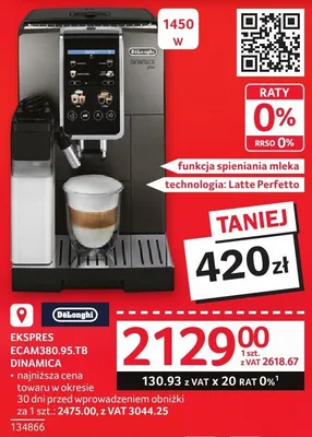 Ekspres do kawy DELONGHI EKSPRES ECAM380.95.TB DINAMICA promocja w Selgros
