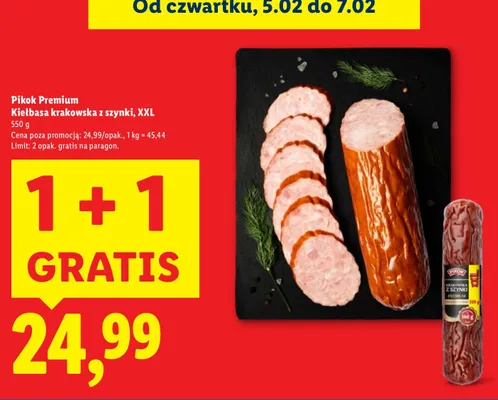 Kiełbasa krakowska z szynki Pikok Premium, XXL promocja w Lidl
